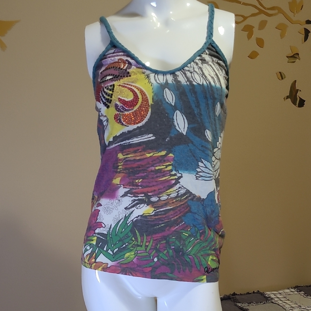 Kaporal Graphic Tank with Colorful Design and Embellishments Size S